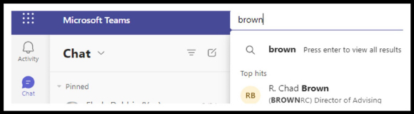Screenshot: Outlook 365 Teams Chat - Brown, Chad