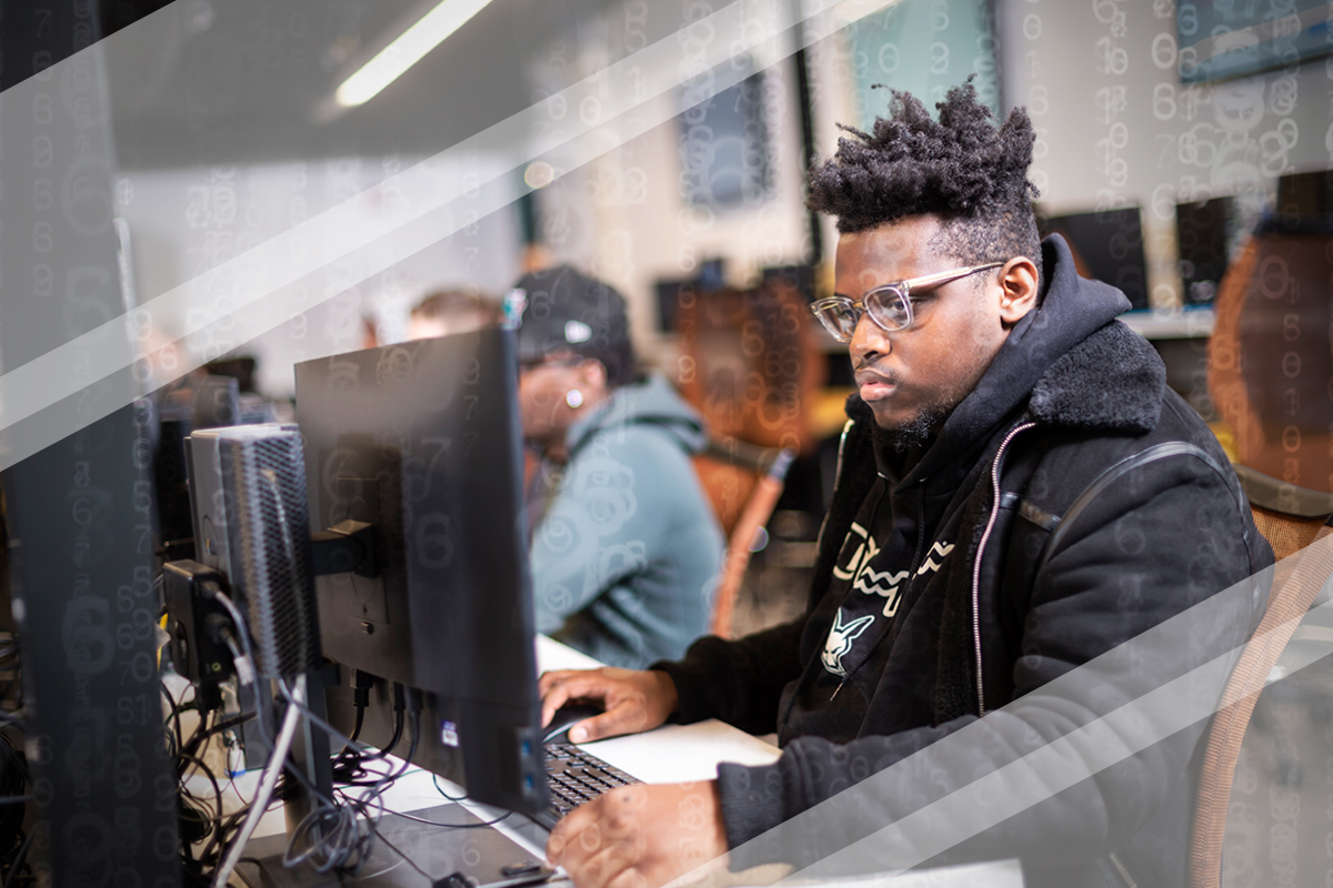 A student works in the brand new Networking lab.