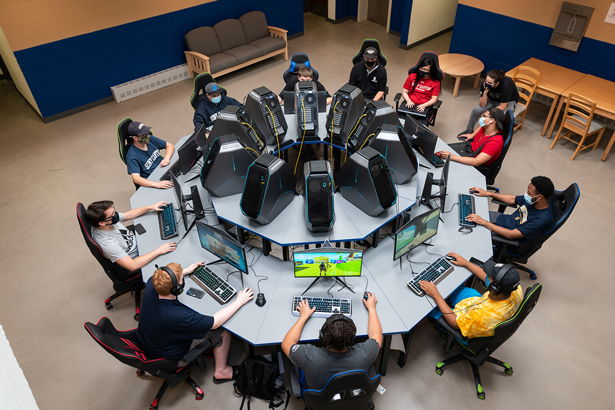 Overhead view of the new Esports Wing gamer lounge.