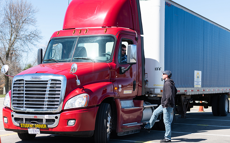 SUNY Canton's new red truck for CDL training.