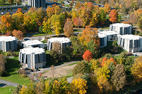 Aerial view of two residence halls