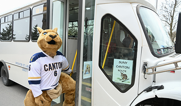 Roody getting on the Canton shuttle bus.