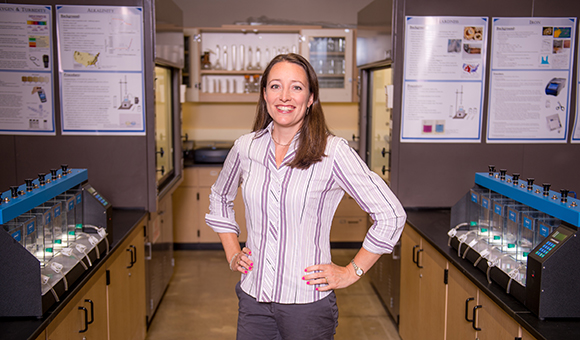 Adrienne Rygel stands in the Water Filtration lab