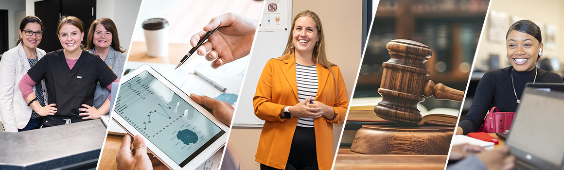 Cross section of programs: Healthcare Management, Business, Early Childhood, Legal Studies, Liberal Arts