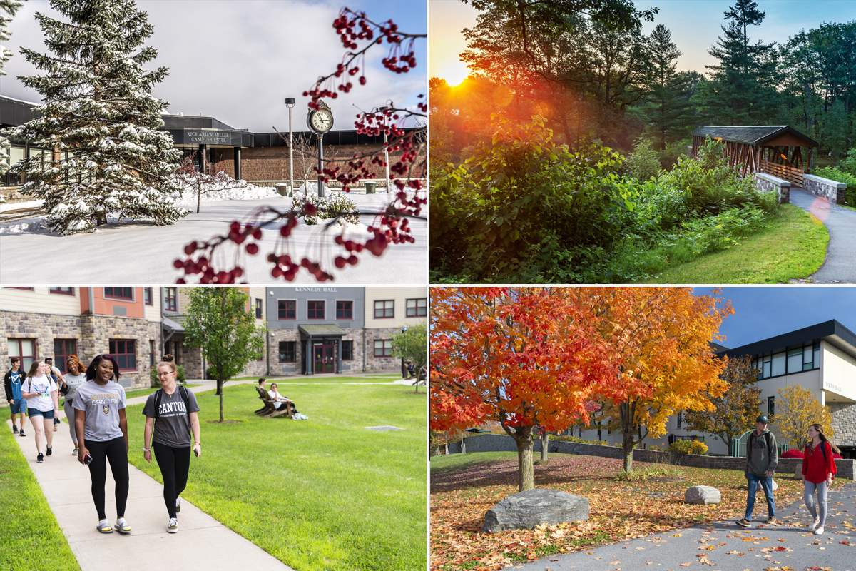 Four quadrants representing scenes from the four seasons at SUNY Canton