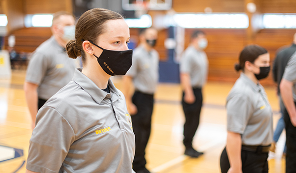 Bobbi Snyder stands in a lineup during Law Enforcement Academy training.