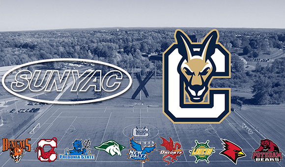 SUNYAC and SUNY Canton Kangaroo logo overlaying the turf field