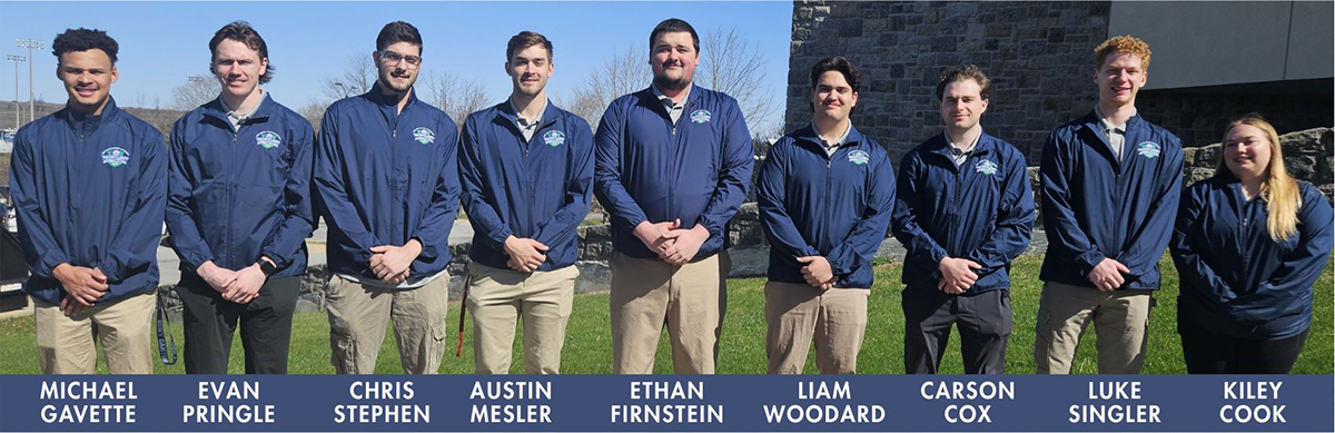 Sports Management students lined up - Michael Gavette, Evan Pringle, Chris Stephen, Austin Mesler, Ethan Firnstein, Liam Woodard, Carson Cox, Luke Singler, Kiley Cook